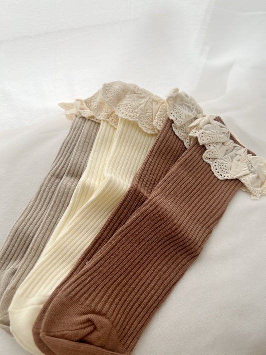 Ribbed Socks With Broderie Trim